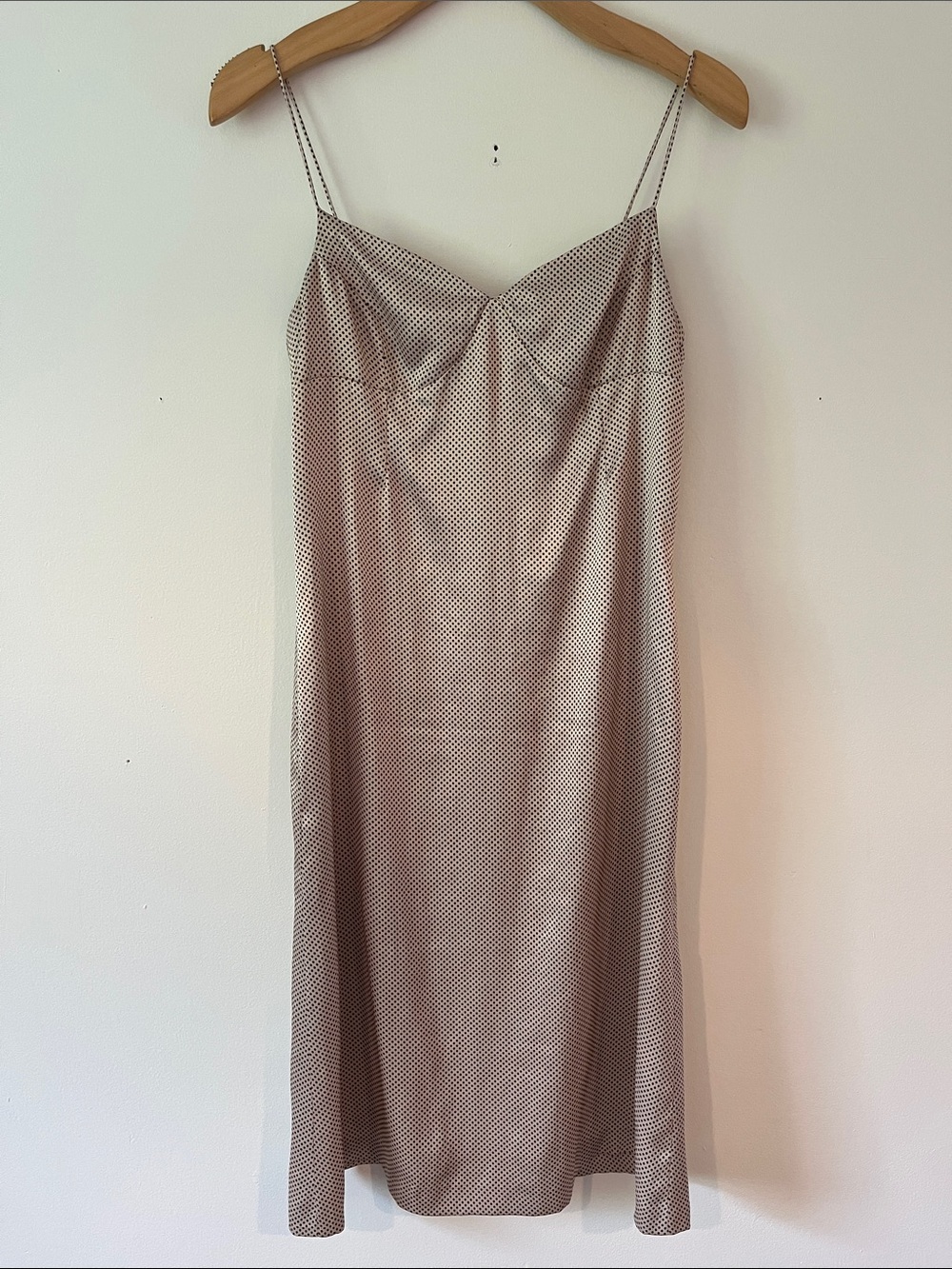 Midi Slip Dress with Micro Dot Print - Neutral Taupe & Brown
